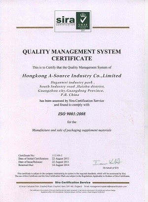 Trung Quốc HONGKONG A-SOURCE INDUSTRY CO,.LIMITED Chứng chỉ